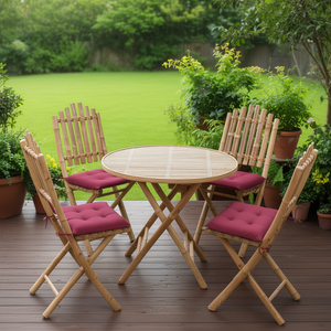 Set da Giardino in Bambù per 4 Persone con Cuscini, Arredamento da Esterno in Stile Rustico - Product Image 2
