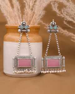 Best Selling High Grade Oxidised Silver Long Danglers for Women Trendy Ethnic Temple <b>Jewellery</b> Mainly Made of Brass - Product Image 1