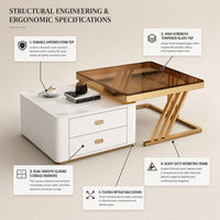 Table basse moderne de luxe en verre et dalle de roche carrée, mobilier de maison, table à thé en pierre frittée avec tiroirs de rangement en acier inoxydable