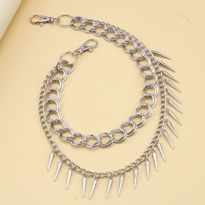 Cadena de cintura de doble capa con remaches de aleación de zinc, accesorio de moda hip hop punk para uso diario. - Product Image 4