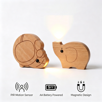 Lampu Malam LED Kayu Kartun dengan Sensor Gerak Magnetik, Jam Alarm Digital Dinding, Dioperasikan dengan Baterai, Cocok untuk Dekorasi Kamar Tidur Anak