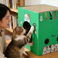 Maison pour chat en carton ondulé en vrac - Modèle de graffiti DIY à imprimé animal de dessin animé pour les importateurs transfrontaliers