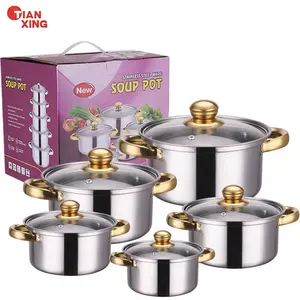 Tianxing Wholesale Kitchenware 10個焦げ付き防止調理器具ステンレス鋼ストックポット調理鍋とフライパンキャセロールセット