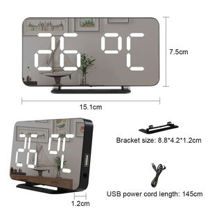 LED Mirror Digital Alarm Clock Electronic Temperature Wall Table Snooze Clock USB Watch <b>Nightlight</b> Home Office Smart Alarm Clock - Product Image 6
