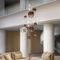 Lustre globe multi-lumières à plafond haut, suspension en verre à bulles pour hall d'entrée, réception, villa, escalier