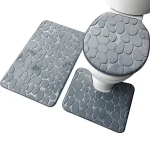 Hot Verkoop Badkamer Traagschuim Tapijten Set 3-delige Antislip Absorberende Wasbare Stijlvolle Badmatten Set Contourmat Toiletdeksel