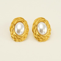 Stud Vintage Chunky Créoles Acier Inox Acier Inoxydable 18k Plaqué Or Ovale Perle Bijoux De Mode Boucles D'oreilles pour les Femmes
