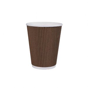 Gobelet à thé ondulé à prix abordable, 12 oz, avec logo personnalisé imprimé sur le côté, vente en gros, en carton, pour soupes chaudes et aliments, avec couvercles à bec. - Product Image 1