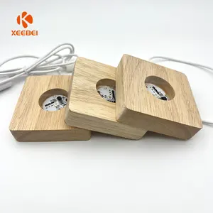 3D礼品灯USB暖木制圆形和方形发光二极管灯座，用于发光二极管灯座喜马拉雅盐球展示底座支架
