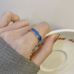 夏季波浪和云对戒指彩画珐琅白色天空蓝色不锈钢18k金女孩戒指不褪色 - Product Image 5