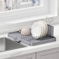 Égouttoir à vaisselle WIREKING à un seul niveau avec 11 emplacements pour assiettes, porte-couverts, espace de rangement multifonctionnel, auto-drainant, design compact