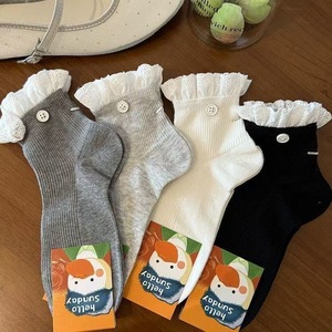 Lace Trimmed Slouch <b>Socks</b> Women Mid Calf Breathable Sweat Absorbing White <b>Black</b> Gray Solid Color Preppy Style JK <b>Socks</b> - Product Image 2