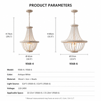 Lustre Rétro en Bois Massif avec Perles, Lampe Suspendue E14, Hauteur Réglable, Suspension Artistique en Fer pour Mariage, Jardin, Extérieur