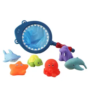 2023 vinyl baby bath toys dolphin Lions spray nets to catch fish, sharks, children and animals, pinching and floating water toy