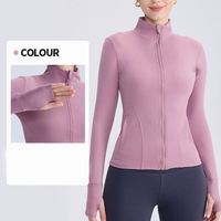 Vente chaude femmes à manches longues en Nylon Spandex Yoga veste pleine fermeture éclair doux Gym entraînement haut de course grande taille léger