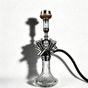 <b>Crystal</b> Glass Hookah Motorcycle Engine Base Metal Pipe Set Carved Wooden Bowl Accessory Display - Product Image 1