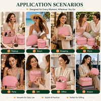 Pochette cosmétique en cuir PU tissé rose, logo personnalisé, sac à maquillage, trousse de toilette de voyage, vente en gros, fabricant OEM