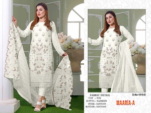 Costume Salwar de vêtements indiens et pakistanais en fausse georgette lourde avec séquence de broderie d'Inde - Product Image 5