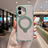 Coque arrière transparente magnétique à chargement sans fil pour iPhone 17 16 15 Pro Max, étui de téléphone en PC de haute qualité avec support, vente en gros