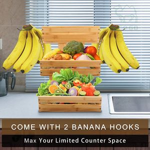 Porte-fruits en bambou à 3 niveaux Présentoir à fruits avec cintres à bananes - Product Image 2