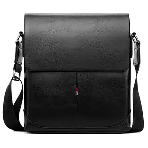 China Suppliers 2021 Trend Products Wholesale Black PU Leather Fashion Man Sling Bag Small MOQ Custom Brand Logo Messenger Bag