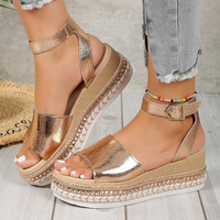 Nouvelles sandales compensées à plateforme grande taille pour femme en cuir PU, style mode estival