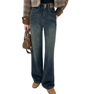 Jean skinny taille moyenne pour femmes, denim personnalisé, doublé polaire, coupe ajustée, extensible, épais, chaud pour l'hiver