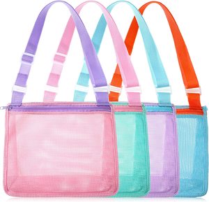 Jungen Mädchen Outdoor Kinderspiel zeug Camping Erkundung Reiß verschluss Poly Plastic Shell Sammeln Mesh Beach Bag - Product Image 4