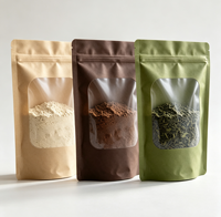 Pochette en papier kraft écologique personnalisable avec fenêtre transparente, valve et fermeture éclair, logo personnalisé pour aliments en poudre