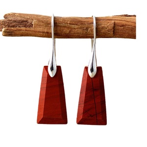 Geometric Wood Pendant Earrings <b>Red</b> Silver Women's Fashion Jewelry - Product Image 5