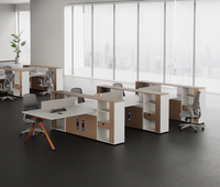 Workstation Eksekutif Minimalis Modern untuk 2 Orang, Papan Partikel Kayu Solid, Ketinggian Dapat Disesuaikan, Kipas Pendingin Layar, CPU