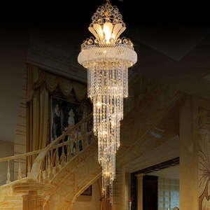 Lustre en cristal doré de luxe personnalisé, grand luminaire suspendu à plusieurs niveaux avec abat-jour en forme de bol pour villa - Product Image 4