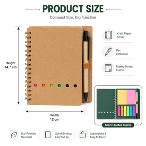 Juego de Cuadernos Ecológicos Reutilizables, Bloc de Notas Espiral con Bolígrafo, Marcadores Adhesivos, Logotipo Personalizado, Kit de Suministros para Oficina, Escuela, Eventos, Regalos - Product Image 3