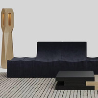 Canapé modulaire Chesterfield bleu velours une place, structure en bois, rembourrage en éponge, design ondulé incurvé, appartement moderne