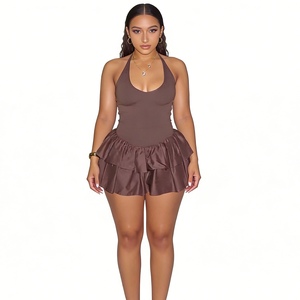 ชุดเดรสมินิเดรสคอปกแบบผูกหลังสำหรับผู้หญิง - ชุดเดรสเต้นรำแบบกระโปรงหลายชั้นไม่มีแขนและเปิดหลัง เสื้อผ้าแฟชั่นสำหรับผู้หญิง - Product Image 1