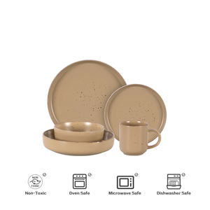 Super September Venta caliente Estilo nórdico redondo 20 piezas juegos de <span class=keywords><strong>vajilla</strong></span> de gres juego de plato y cuenco de cerámica beige mate moteado - Product Image 3