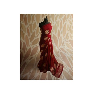 Tốt Nhất Bán Tay Khối In Ấn Màu Đỏ Đỏ Mul Cotton <span class=keywords><strong>Saree</strong></span> Với Vàng In Cho Sử Dụng Bình Thường Có Sẵn Tại Xuất Khẩu - Product Image 1