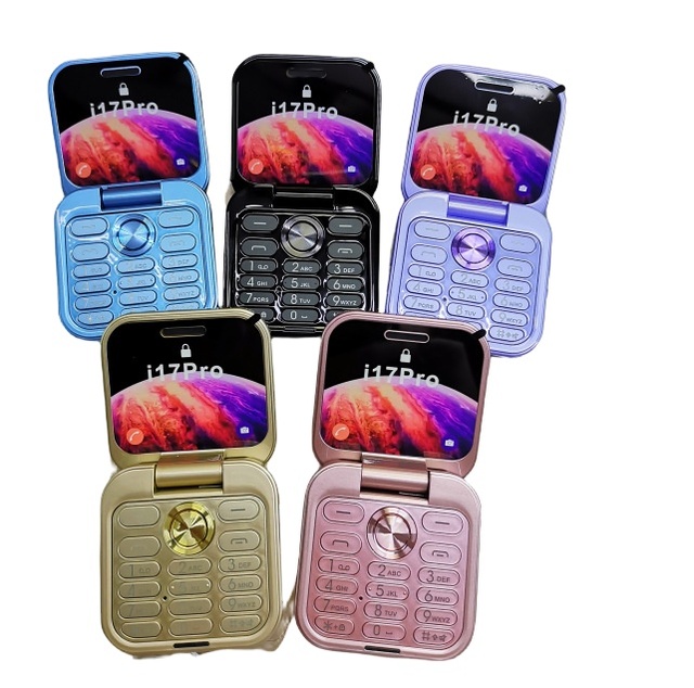 RTS Wholesale New I17pro Flip Phone Mini 1.77 Inch Dual Sim 2G Network Quad Band Unlocking Foldable Mobile Phone Small Phone
