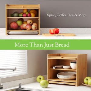 Boîte à pain en bambou à double couche, armoire de rangement de cuisine avec porte en verre pour la conservation du pain frais et des aliments - Product Image 4