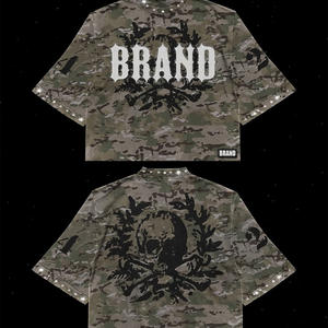 T-shirt camouflage vintage personnalisé T-shirt graphique à impression numérique T-shirts camouflage Boxy en coton épais lavé pour hommes - Product Image 3