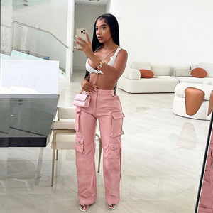 <span class=keywords><strong>Pantaloni</strong></span> Cargo da donna di alta moda <span class=keywords><strong>con</strong></span> tasche <span class=keywords><strong>pantaloni</strong></span> lunghi <span class=keywords><strong>in</strong></span> <span class=keywords><strong>pelle</strong></span> sintetica di nuovo Design <span class=keywords><strong>pantaloni</strong></span> larghi per ragazze 2025 - Product Image 2
