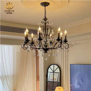 Lustre en cristal noir rétro pour dropshipping Shopify, style européen du milieu du siècle, lampe suspendue multi-têtes pour salon et chambre à coucher - Product Image 5