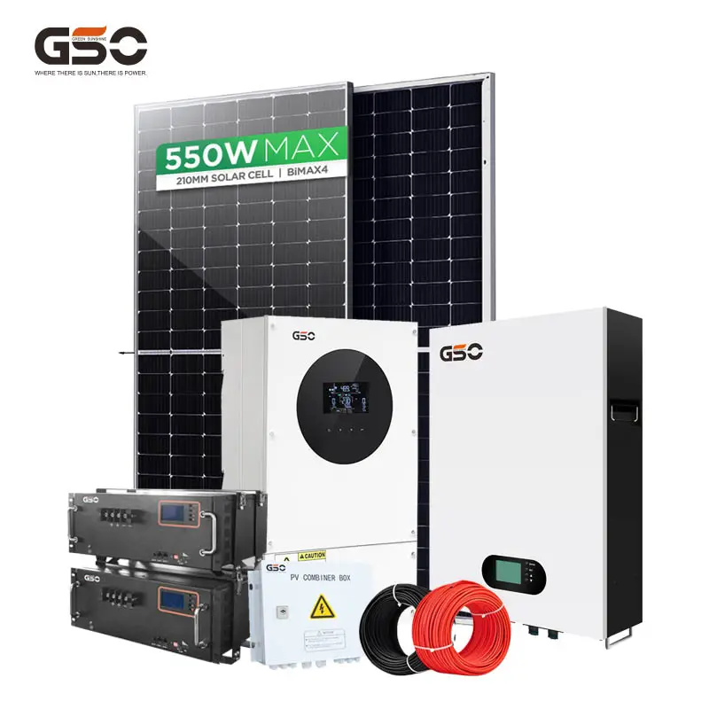 Gso 3kw 5kw 10kw 15kw 20 Kw Hybride 3 Fase Zonnepanelen Zonne-Energie Opslag Systeem Off Grid Met Lithium Batterij