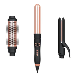 3 in 1 Curling Wand Electric Portable Ceramic Rotating Wave Curler Irons Machine Self Grip Curly Hair Iron Straightener Comb