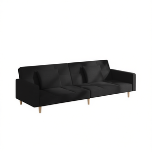 Sofa Bed 3 Seater <b>Black</b> 100% Polyester Foam Encased Wood <b>Frame</b> Modern Living Room - Product Image 1