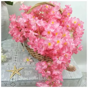 Artificial flower cherry blossom fresh artificial flower plant flower vine leaf hanging rattan garland wreath