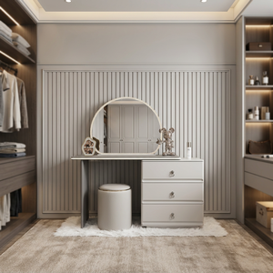 Table de maquillage moderne avec miroir éclairé et tiroirs de rangement pour meubles de chambre - Product Image 1