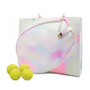 Bolsa para raquete de tênis, sacola esportiva de couro pu de alta qualidade para tênis, badminton, com estilingue