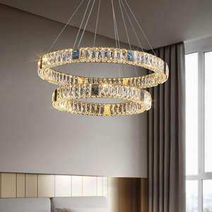 Lustre d'anneau en cristal mené de luxe de double couche de lumière pendante de Ciecles pour le salon - Product Image 1