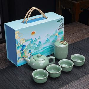 New <b>Ceramic</b> Tea Set National Trend Gift Box for Company Annual Meeting with Logo Printing - Product Image 1